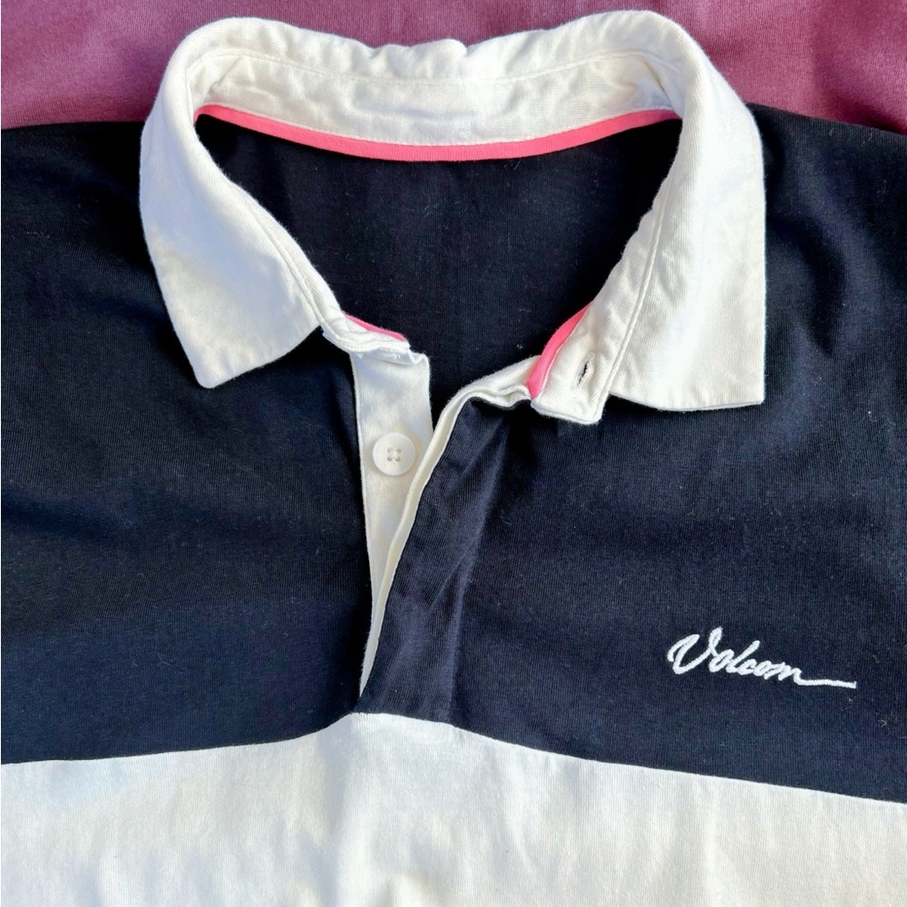 Volcom Black and Plum Purple Coco Ho Rugby Polo Shirt